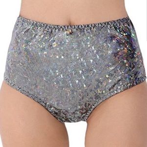 iHeartRaves black hologram high waisted shorts